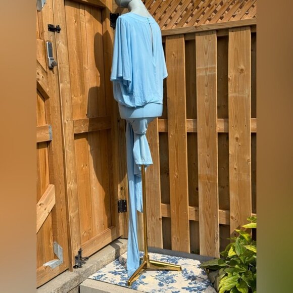 🆕 RAT & BOA 🧿 NWOT Freja Slinky Baby Blue Tie-Waist T-Shirt Mini Dress, Sz L - Picture 6 of 16